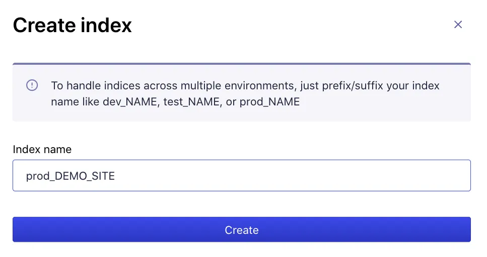 Create index on Algolia