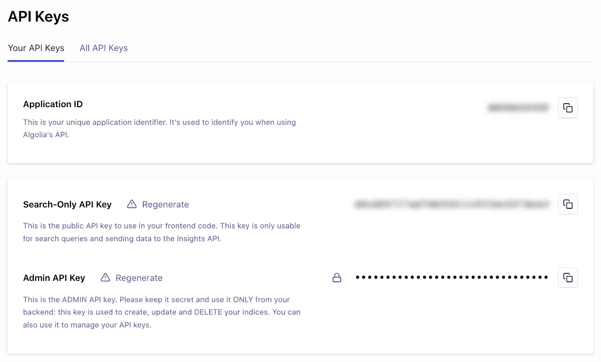 Algolia API keys