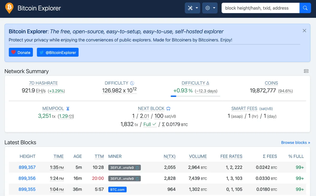 Bitcoin RPC Explorer - your own copy of the blockchain, easily accessible locally via your browser.