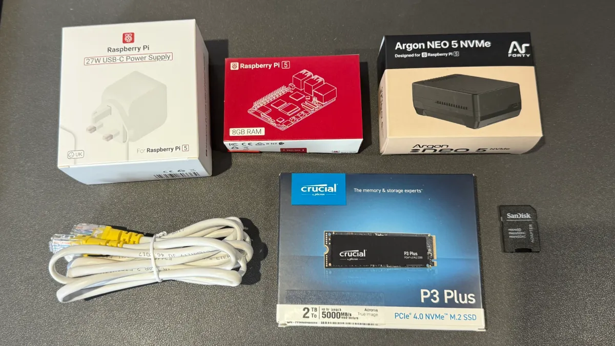 Hardware needed for your Raspberry Pi 5-based Bitcoin node.