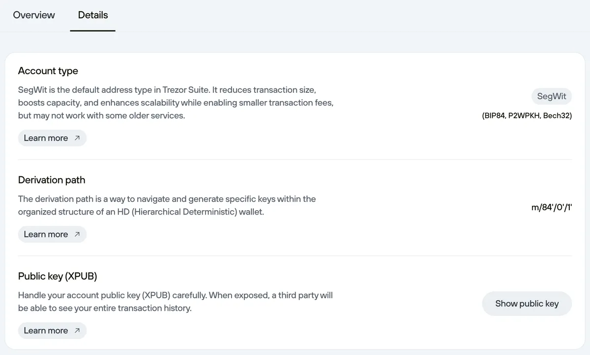 Account creation in Trezor suite