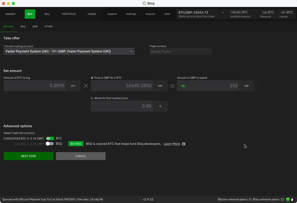 Bisq - choosing an offer as a buyer