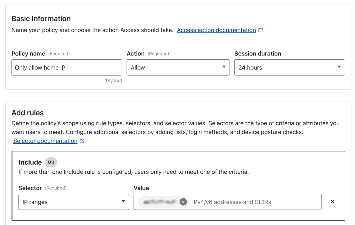 Cloudflare Access policy home IP
