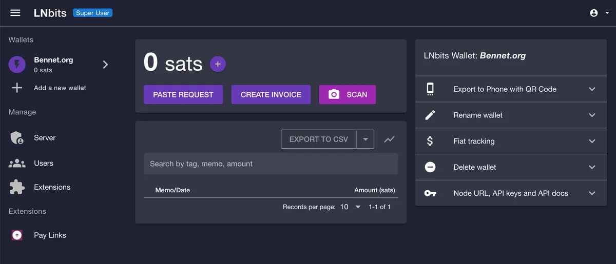 Creating a wallet on LNBits