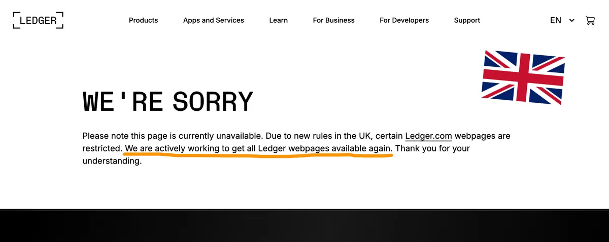 Ledger is “actively working to get all Ledger webpages available again.” Please keep at it, Ledger.
