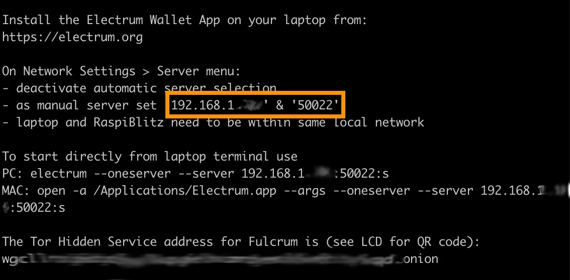 Raspiblitz Electrum IP with Fulcrum