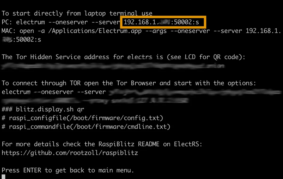 Raspiblitz Electrum IP