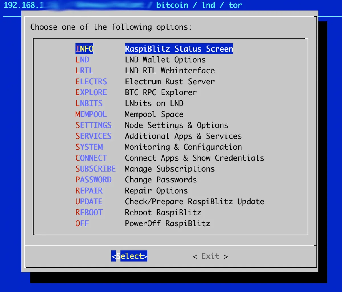 The awesome Raspiblitz SSH home screen