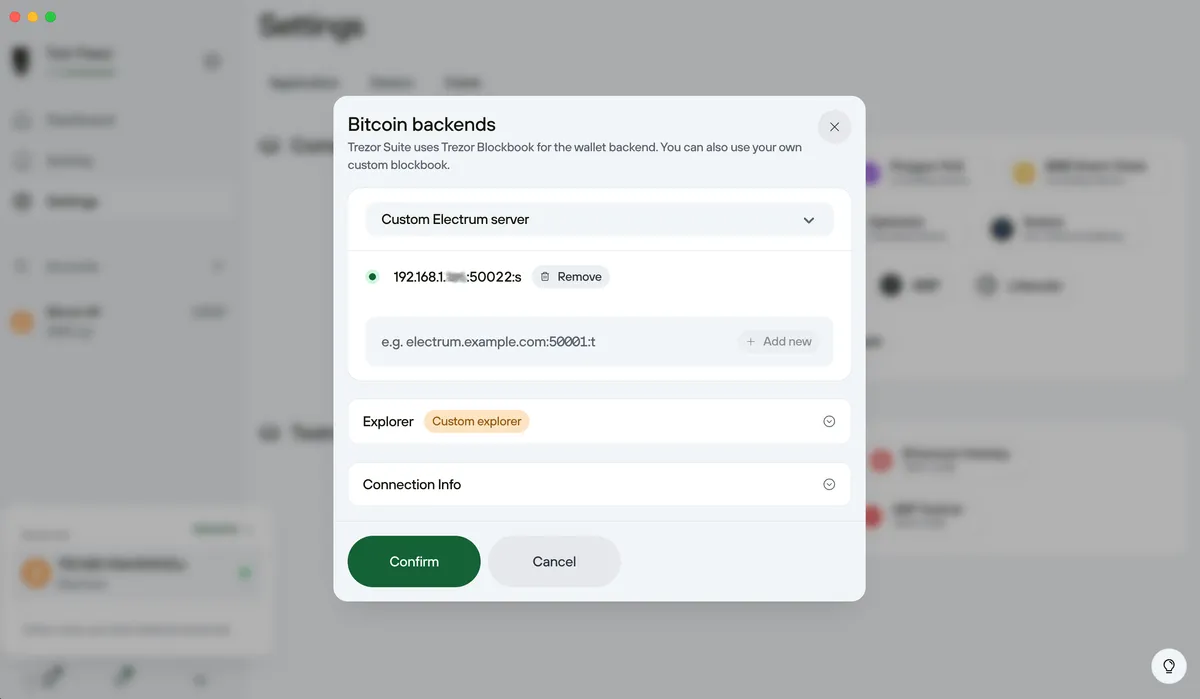 Trezor Bitcoin custom backends