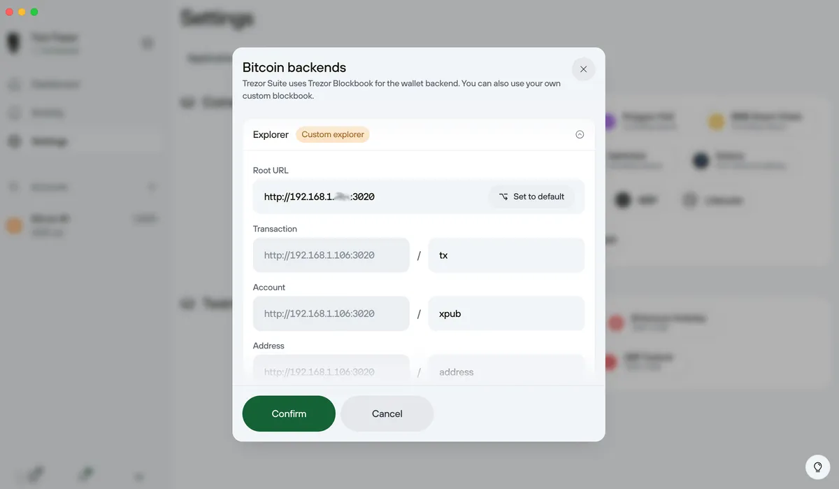 Trezor custom explorer